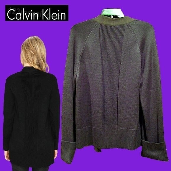 Calvin Klein NEW Quiet Luxury Wool Blend Open-front Sweater-coat Jacket XL - Picture 9 of 11